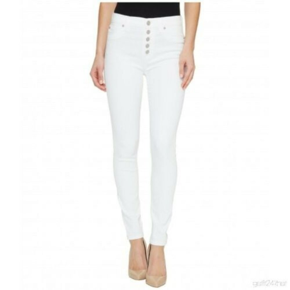 Hudson Ciara High Rise Super Skinny Exposed Button Ankle Jeans, White Size 26